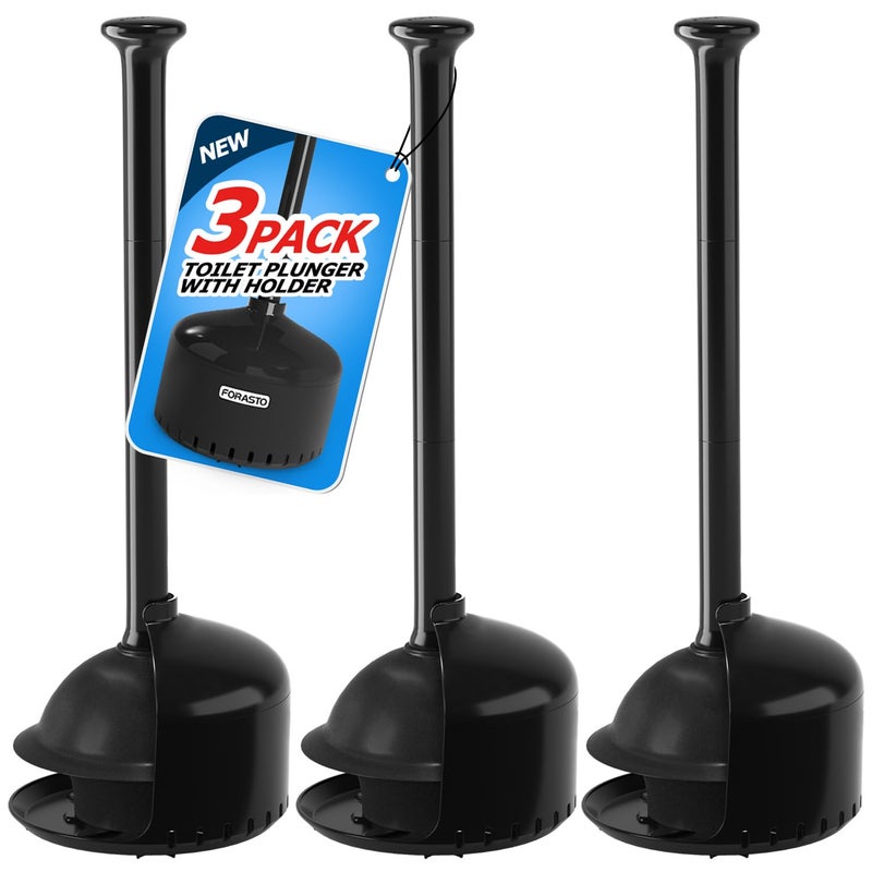 FORASTO 3Pack Toilet Plunger with Holder, Plungers for Bathroom with Holder, Toilet Plunger with Cover, Bathroom Plunger, Bathroom Decor, Toilet Bowl Cleaners, Bathroom Accessories, Black - Image 1